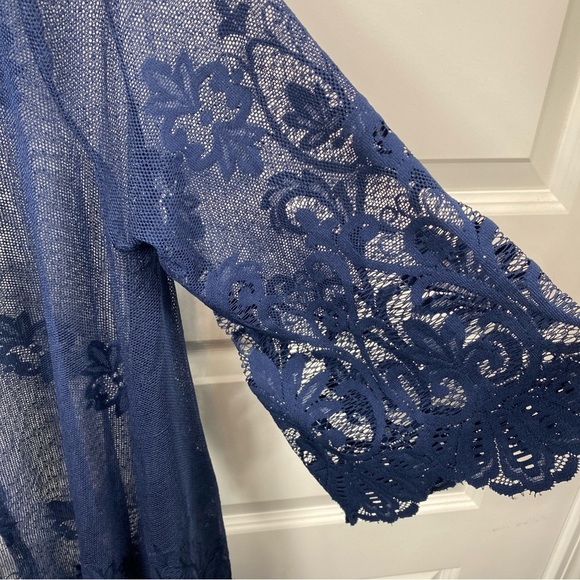 Lace Duster fairy Kimono Blue Oversized Small Floral Long See Through - Picture 3 of 7